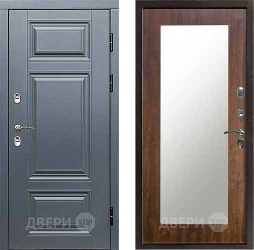 Входная металлическая Дверь Престиж TERMO с терморазрывом Премиум Грэй Зеркало пастораль Дуб в Истра