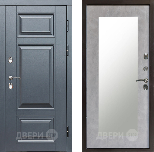 Входная металлическая Дверь Престиж TERMO с терморазрывом Премиум Грэй Зеркало пастораль Бетон светлый в Истра