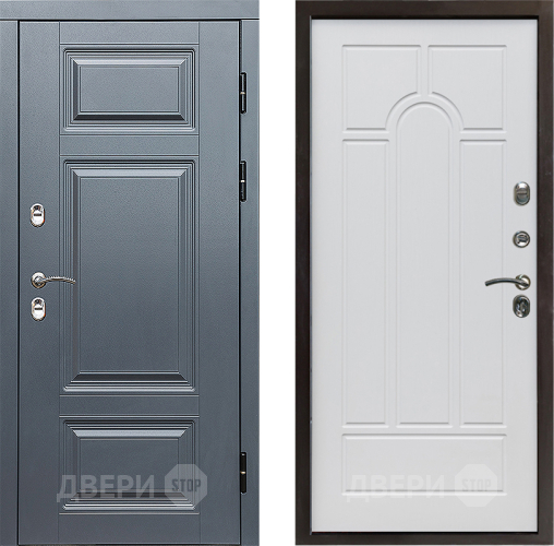 Входная металлическая Дверь Престиж TERMO с терморазрывом Премиум Грэй Арка Белое дерево в Истра