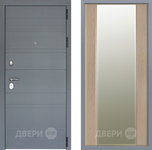 Дверь Заводские двери Лира Софт графит Зеркало Макси Беленый дуб в Истра