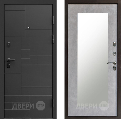 Входная металлическая Дверь Престиж Kvadro Зеркло Пастораль Бетон светлый в Истра