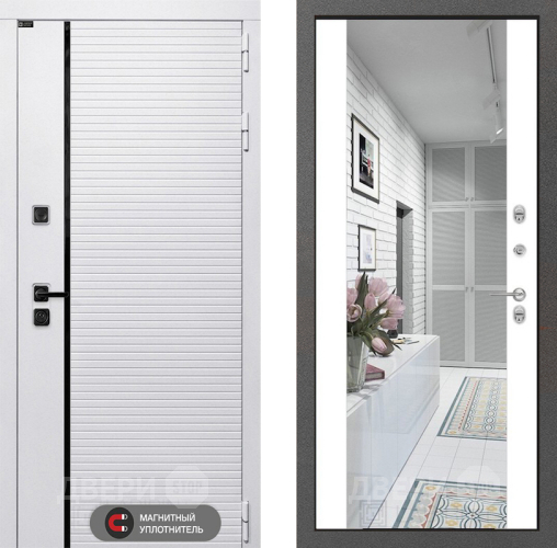 Входная металлическая Дверь Лабиринт (LABIRINT) Royal Зеркало Максимум Белый софт в Истра