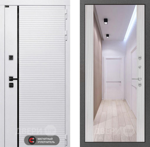 Входная металлическая Дверь Лабиринт (LABIRINT) Royal Зеркало Максимум Сандал белый в Истра