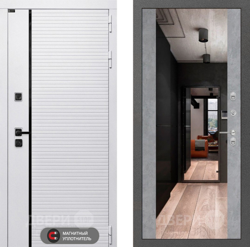 Входная металлическая Дверь Лабиринт (LABIRINT) Royal Зеркало Максимум Бетон светлый в Истра