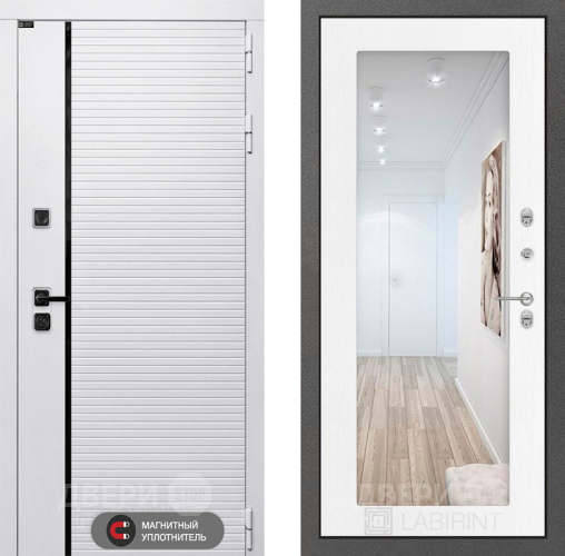 Входная металлическая Дверь Лабиринт (LABIRINT) Royal Зеркало 18 Белое дерево в Истра