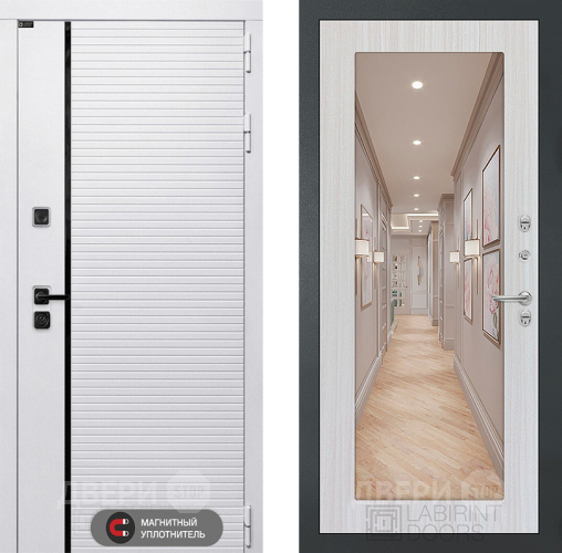 Входная металлическая Дверь Лабиринт (LABIRINT) Royal Зеркало 18 Сандал белый в Истра