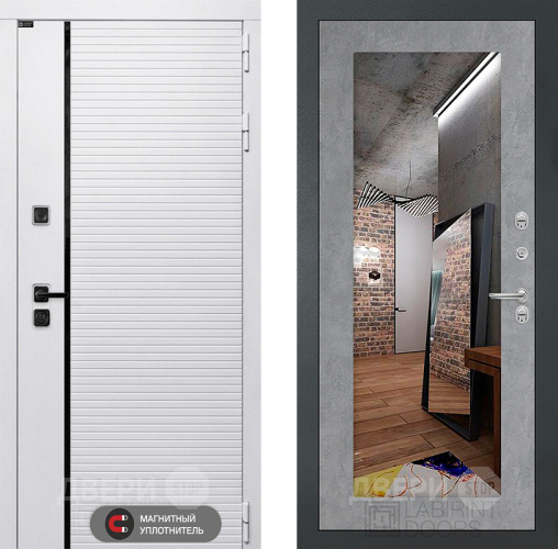 Входная металлическая Дверь Лабиринт (LABIRINT) Royal Зеркало 18 Бетон светлый в Истра