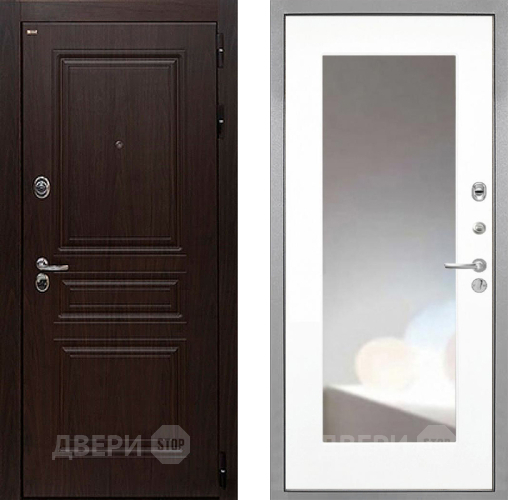 Дверь Интекрон (INTECRON) Брайтон Тиковое Дерево ФЛЗ-120-М Зеркало Белый матовый в Истра