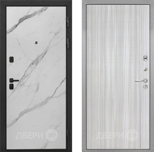 Входная металлическая Дверь Интекрон (INTECRON) Профит Black Мрамор Арктик В-07 с молдингом Сандал белый в Истра