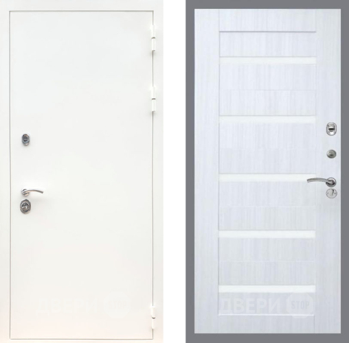 Входная металлическая Дверь Рекс (REX) 5 Белая Шагрень СБ-14 стекло белое Сандал белый в Истра