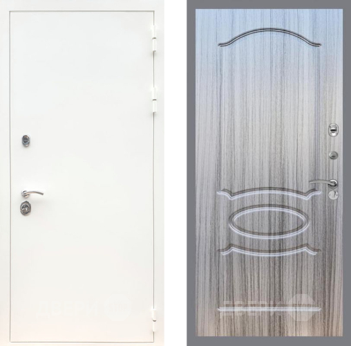 Входная металлическая Дверь Рекс (REX) 5 Белая Шагрень FL-128 Сандал грей в Истра