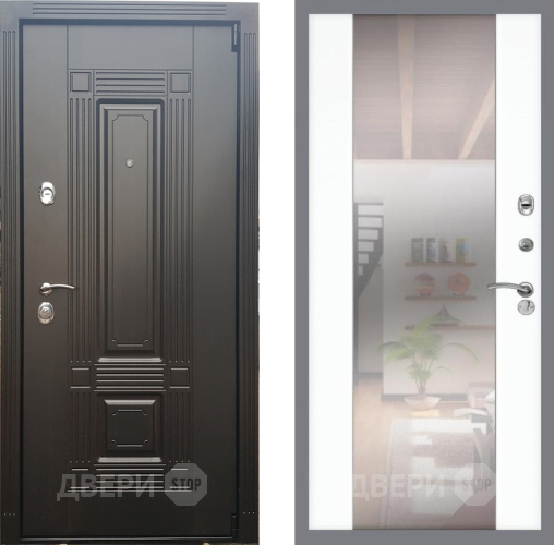 Входная металлическая Дверь Рекс (REX) 9 СБ-16 Зеркало Силк Сноу в Истра