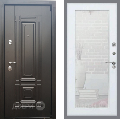 Входная металлическая Дверь Рекс (REX) 9 Зеркало Пастораль Белый ясень в Истра