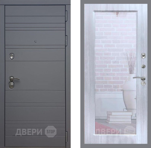 Входная металлическая Дверь Рекс (REX) 14 силк титан Зеркало Пастораль Сандал белый в Истра