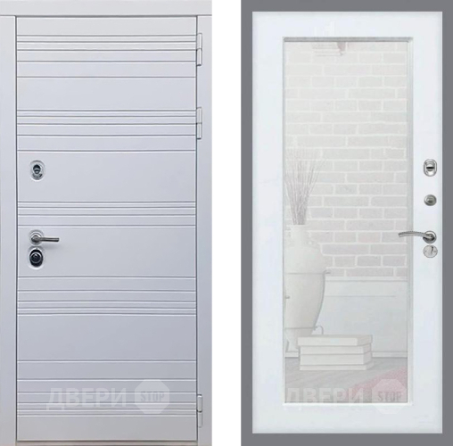 Входная металлическая Дверь Рекс (REX) 14 Силк Сноу Зеркало Пастораль Белый ясень в Истра