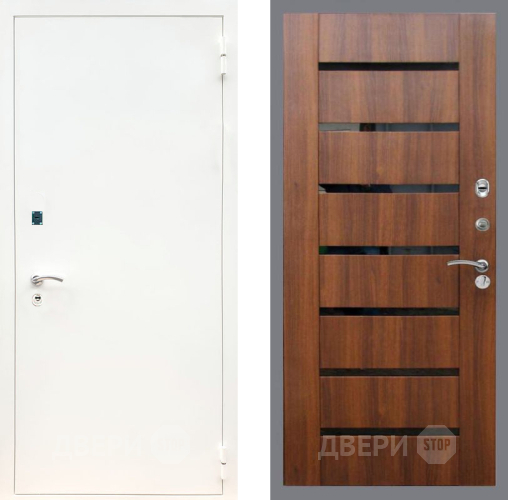 Входная металлическая Дверь Рекс (REX) 1А Белая шагрень СБ-14 стекло черное Орех бренди в Истра