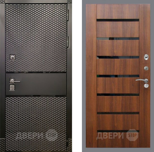 Входная металлическая Дверь Рекс (REX) 15 Черный Кварц СБ-14 стекло черное Орех бренди в Истра