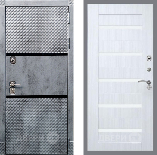 Дверь Рекс (REX) 15 Бетон Темный СБ-14 стекло белое Сандал белый в Истра