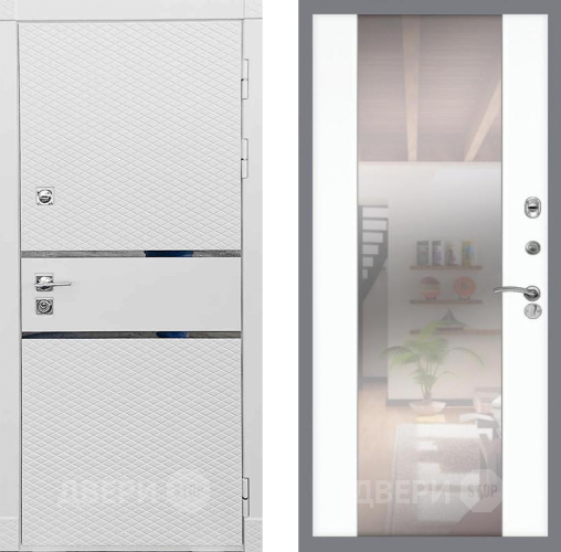 Входная металлическая Дверь Рекс (REX) 15 Силк Сноу СБ-16 Зеркало Силк Сноу в Истра