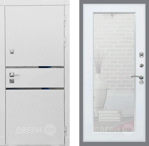 Входная металлическая Дверь Рекс (REX) 15 Силк Сноу Зеркало Пастораль Белый ясень в Истра