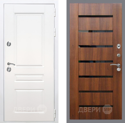 Входная металлическая Дверь Рекс (REX) Премиум-н Силк Сноу СБ-14 стекло черное Орех бренди в Истра