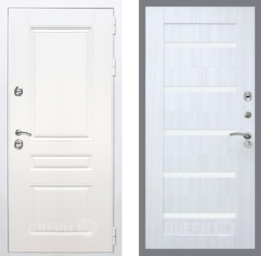 Входная металлическая Дверь Рекс (REX) Премиум-н Силк Сноу СБ-14 стекло белое Сандал белый в Истра