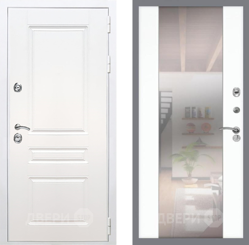 Входная металлическая Дверь Рекс (REX) Премиум-н Силк Сноу СБ-16 Зеркало Силк Сноу в Истра