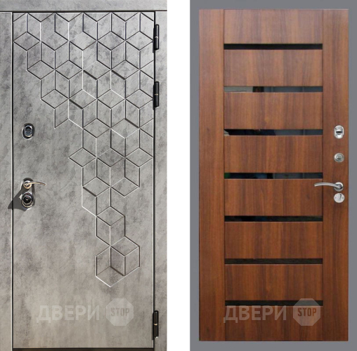 Входная металлическая Дверь Рекс (REX) 23 СБ-14 стекло черное Орех бренди в Истра